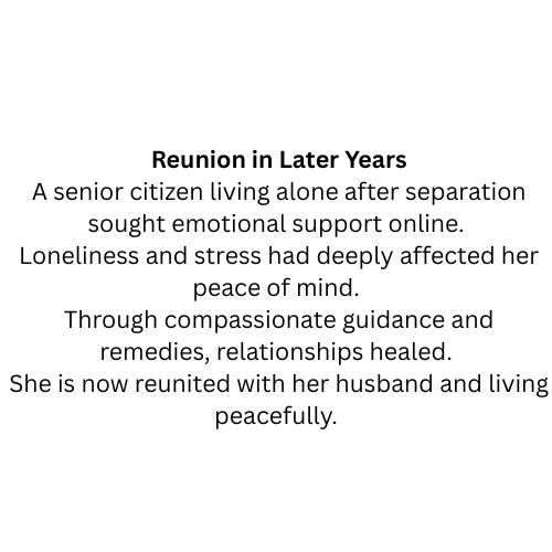 Home reunion in later years a senior citizen living alone after separation sought emotional support online. loneliness and stress had deeply affected her peace of mind. through compassionate guidance a